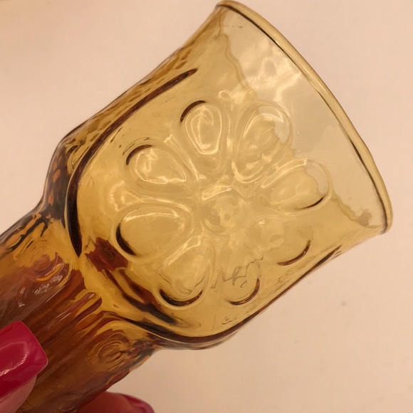 VTG Libbey Amber Daisy Country Garden 4" Juice Glasses Set of 6 - Picture 3 of 8